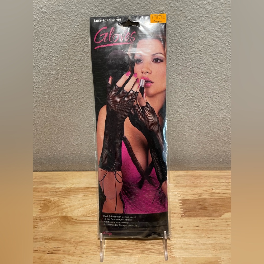 ❤️‍🔥3/$15❤️‍🔥Black Fishnet Gloves with Lace-Up Sleeve - Black - NWT